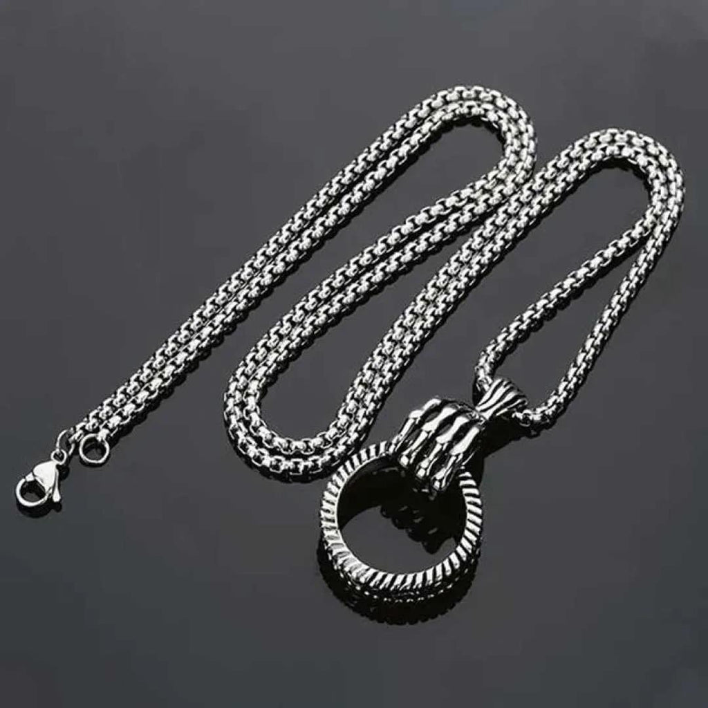 Men's Ring Shaped Necklace Silver Gold Stainless Steel