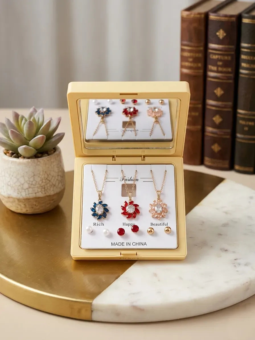 Women Funky Multicolor Crystal Pendant Set Gold Plated