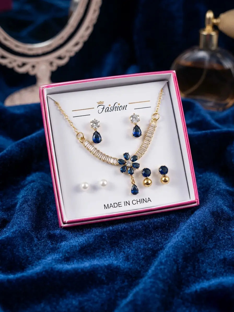 Funky Gold Plated Crystal Necklace Set