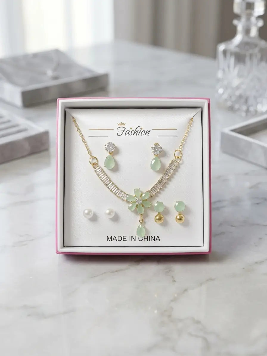 Funky Gold Plated Crystal Necklace Set