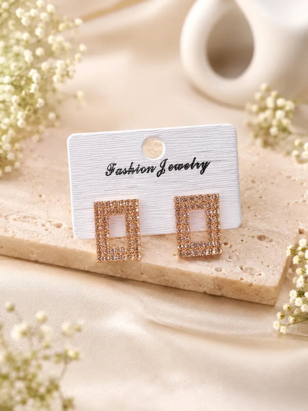 Golden Crystal Earrings for Women 2 Pcs
