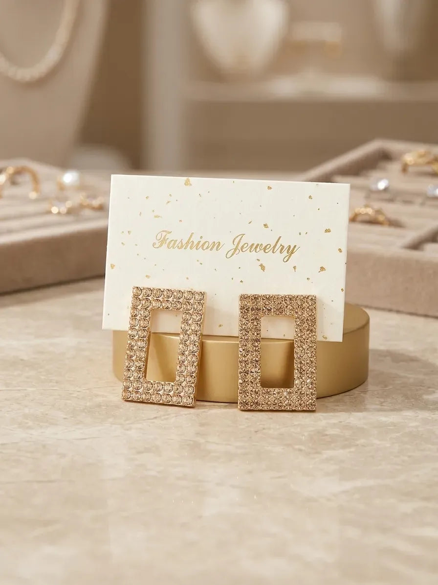 Golden Crystal Earrings for Women 2 Pcs