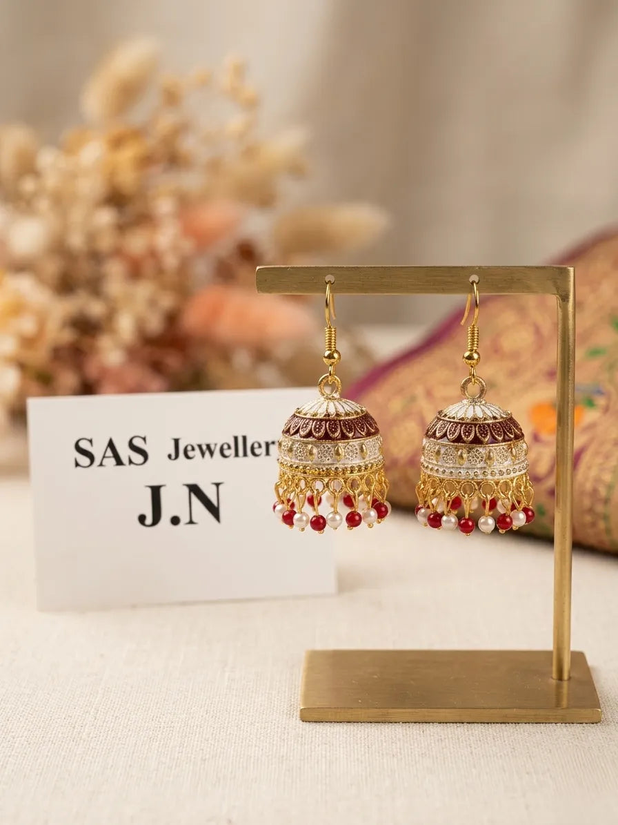 Gold Plated Multicolor Crystal Jhumka Earrings for Women