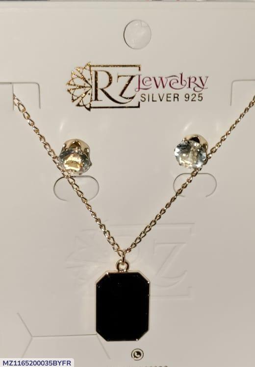 Black Decent Locket Set with Stud Earrings for Women
