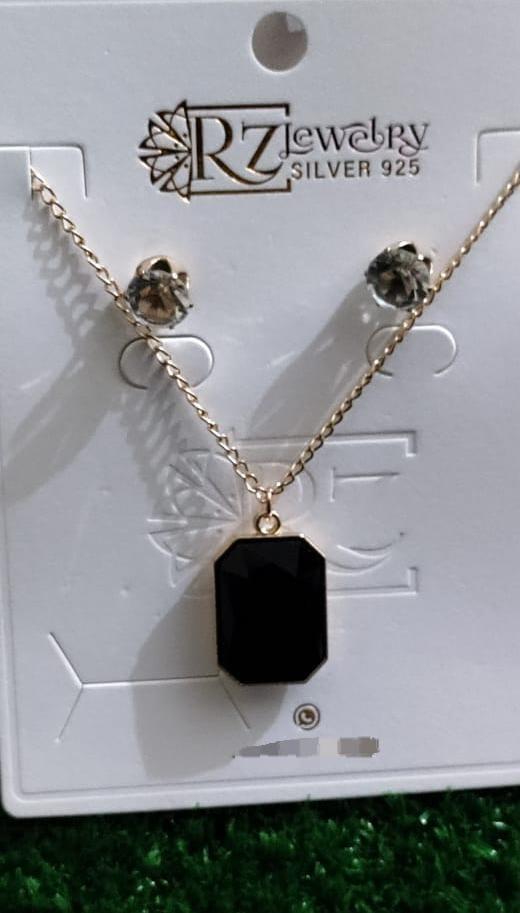 Black Decent Locket Set with Stud Earrings for Women