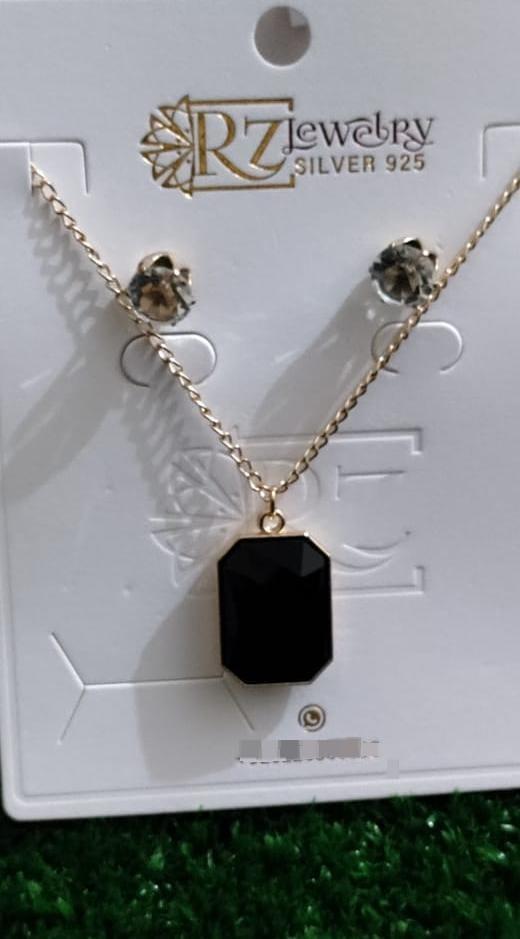Black Decent Locket Set with Stud Earrings for Women