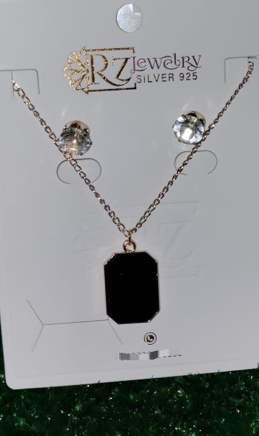 Black Decent Locket Set with Stud Earrings for Women