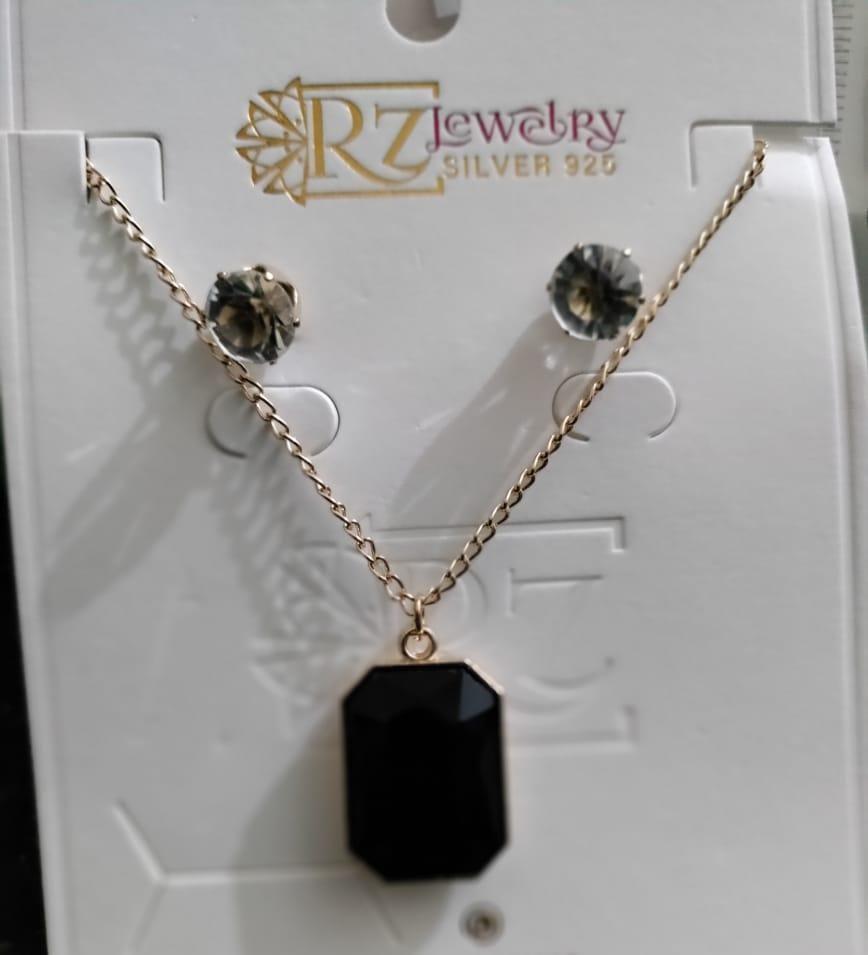 Black Decent Locket Set with Stud Earrings for Women
