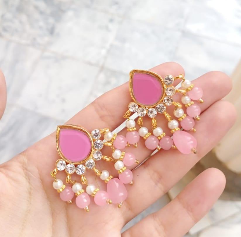 Gold Plated Pink Stone Earrings for Women