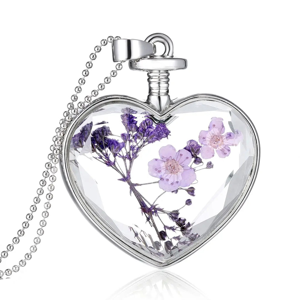 Heart-Shaped Dried Flower Necklace for Women