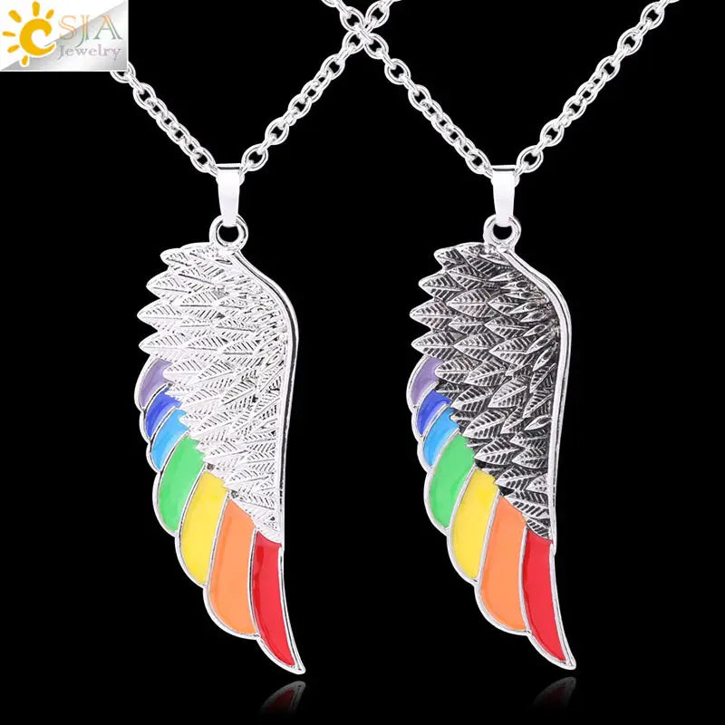 Rainbow Wing Pendant Necklace for Women