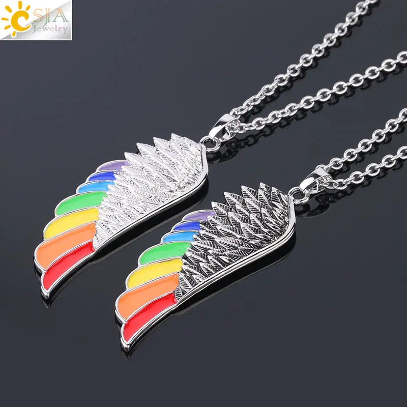 Rainbow Wing Pendant Necklace for Women