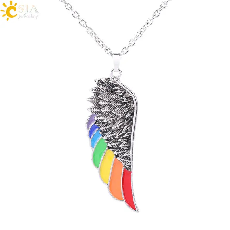 Rainbow Wing Pendant Necklace for Women
