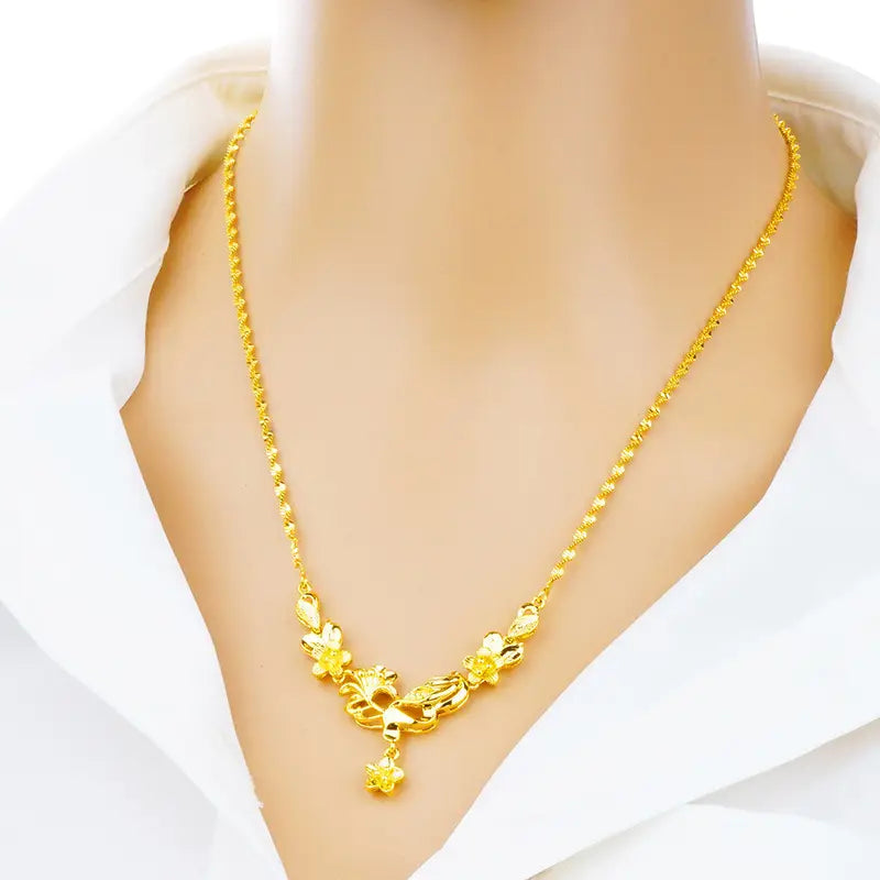 Gold Flower Necklace for Women Wedding Retro Style