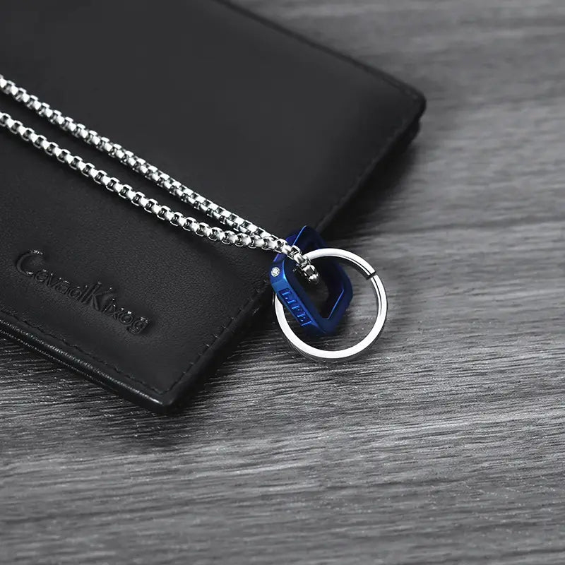 Men Double Ring Titanium Steel Necklace Silver Pendant Trendy