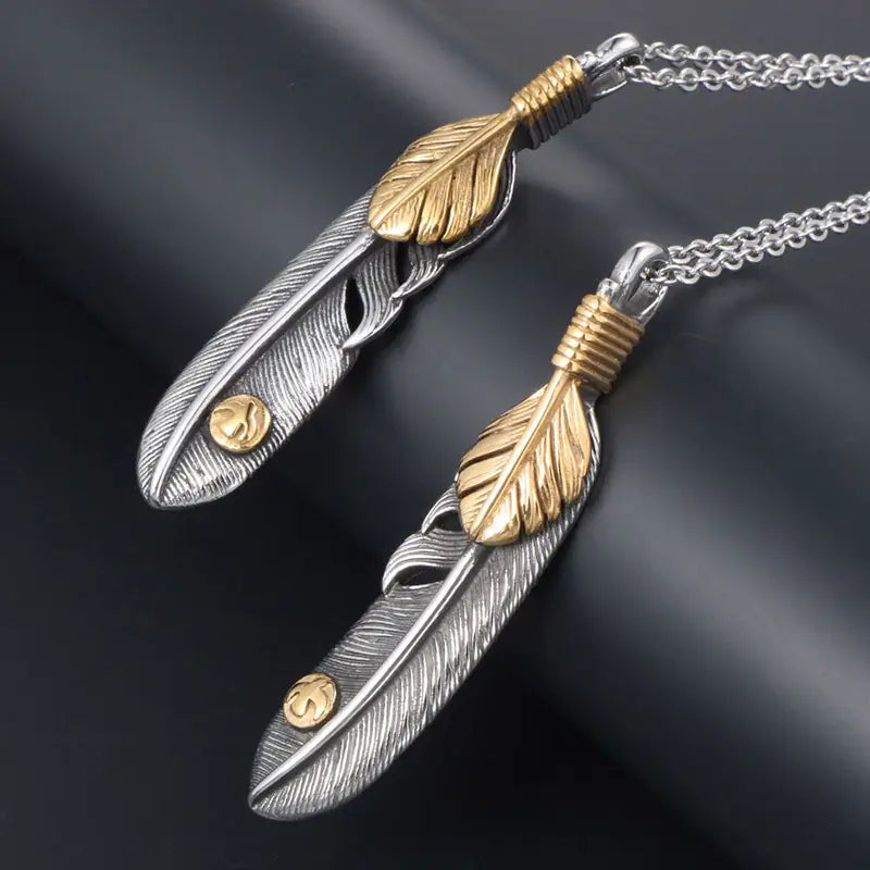 Couple Feather Necklace Gold Silver Pendant