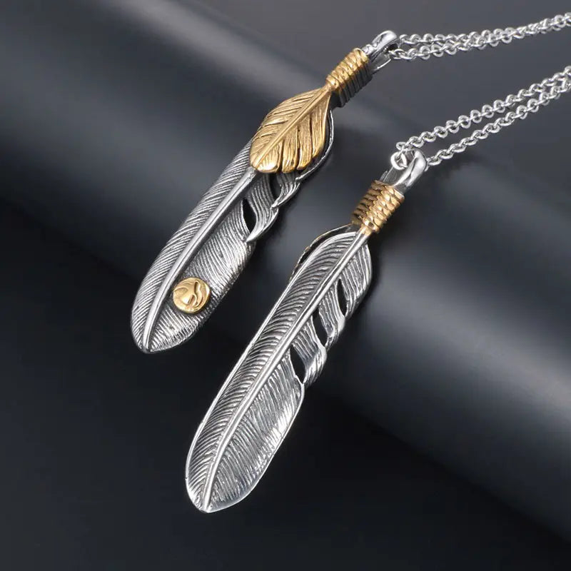 Couple Feather Necklace Gold Silver Pendant