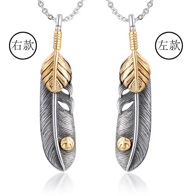 Couple Feather Necklace Gold Silver Pendant