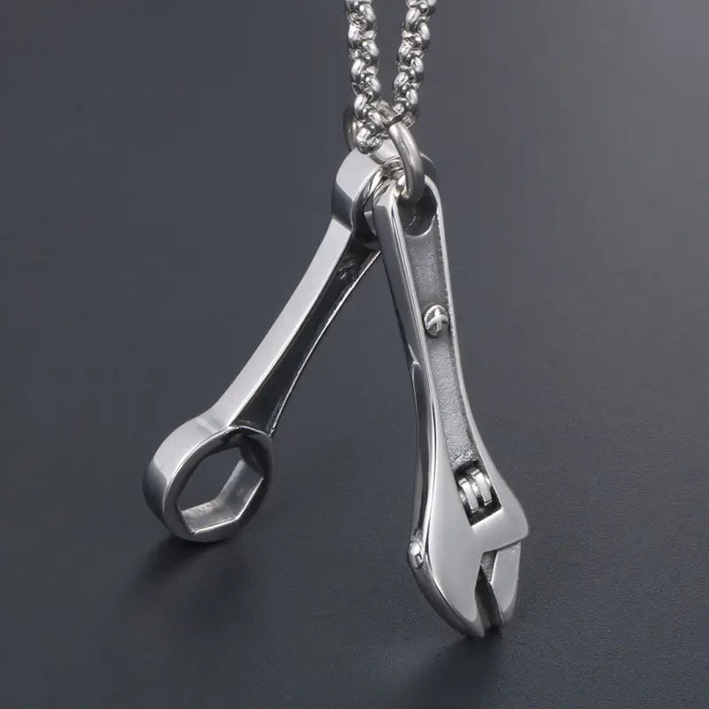 Wrench Pendant Necklace for Men Women Stainless Steel Hip Hop Style