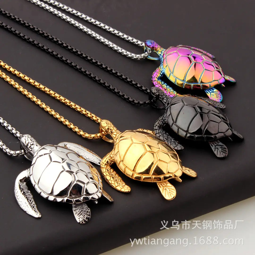 Trendy Turtle Pendant Necklace Stainless Steel Multi Color