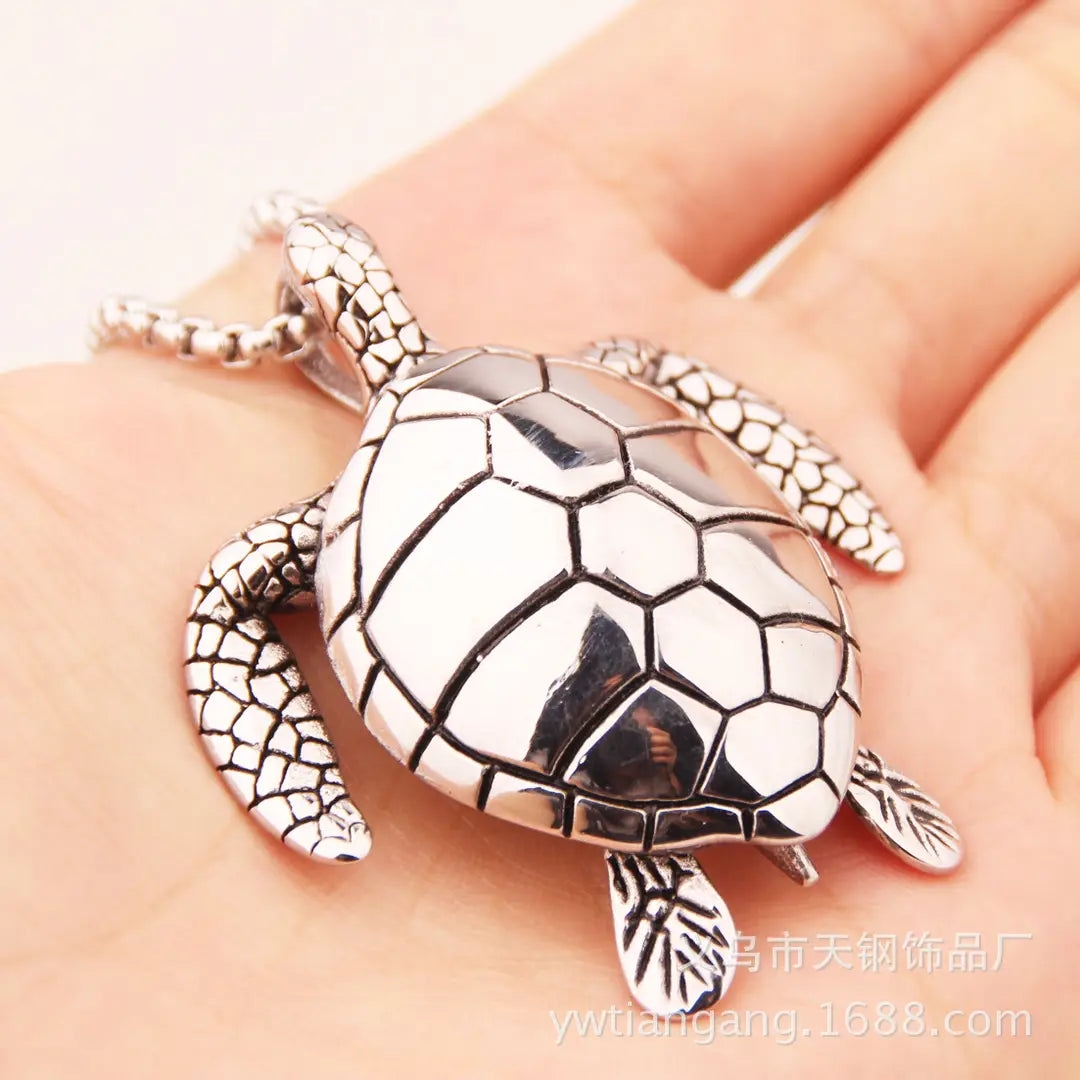 Trendy Turtle Pendant Necklace Stainless Steel Multi Color