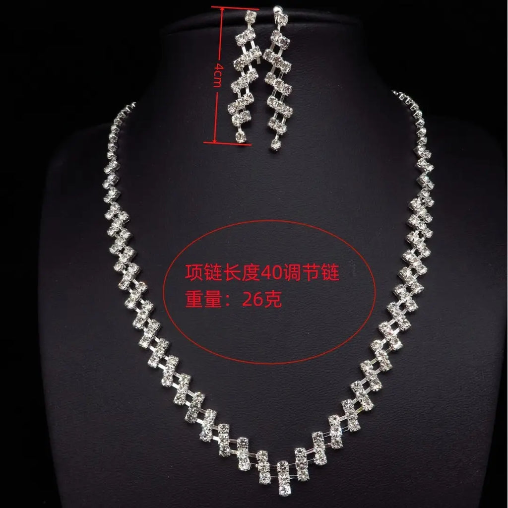 Silver Plated Rhinestone Necklace & Earrings Set for Weddings