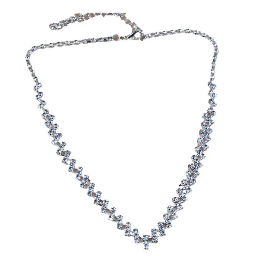 Silver Plated Rhinestone Necklace & Earrings Set for Weddings