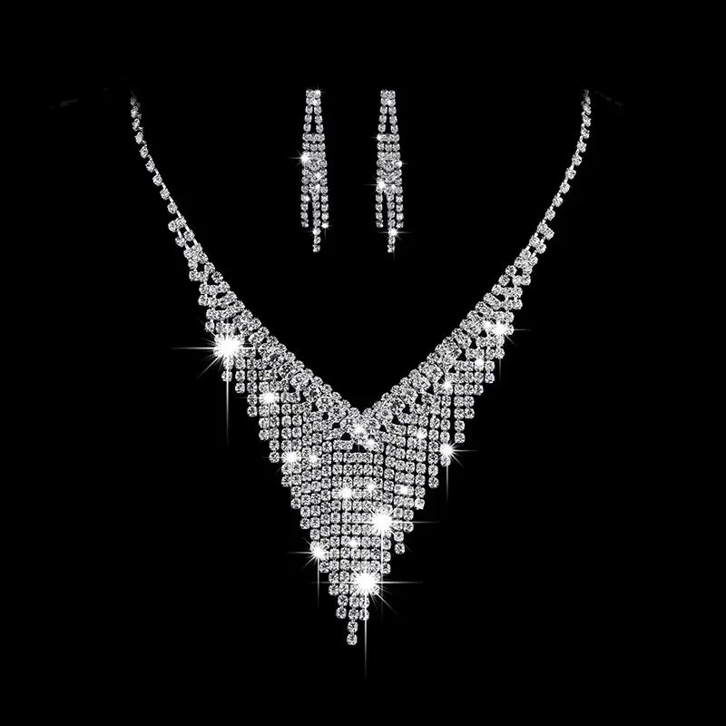 Silver Bridal Necklace & Earrings Set for Weddings