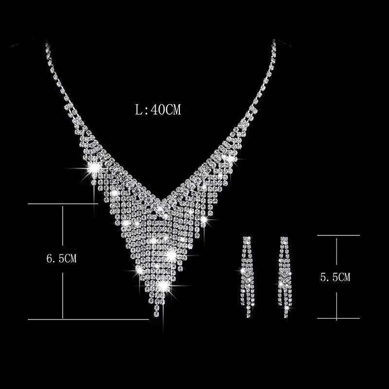 Silver Bridal Necklace & Earrings Set for Weddings