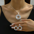 Silver Circle Pendant & Earrings Set with Diamonds