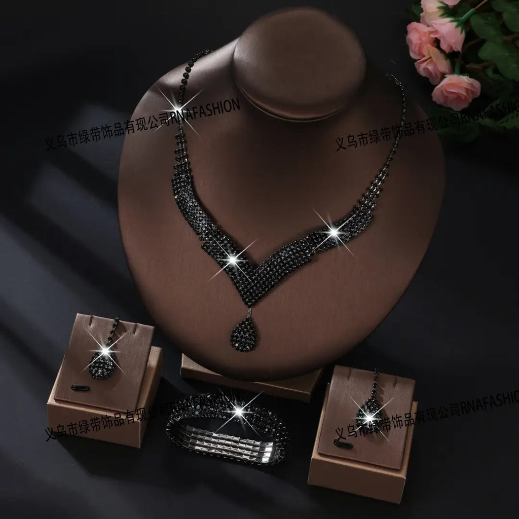V-Neck Diamond Necklace & Earrings Set for Pakistani Women