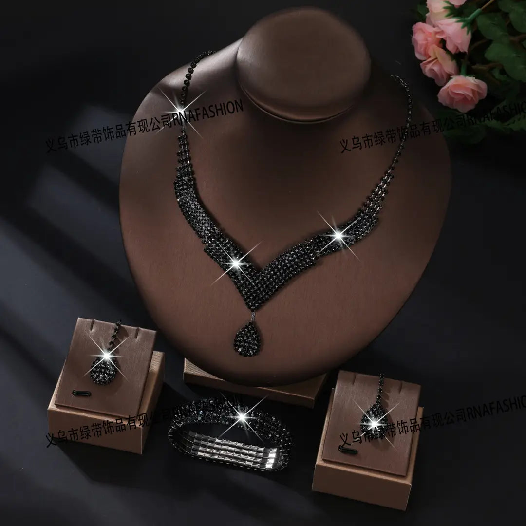Sparkling V-Neck Necklace & Teardrop Earrings Set