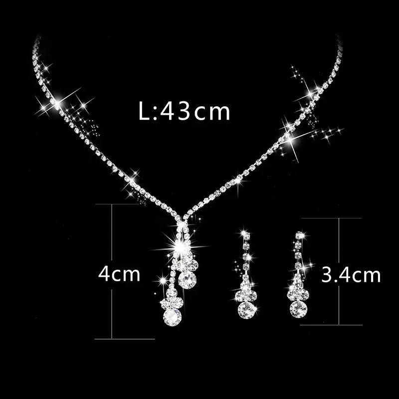 Zircon Rhinestone Necklace & Earrings Set for Weddings Parties