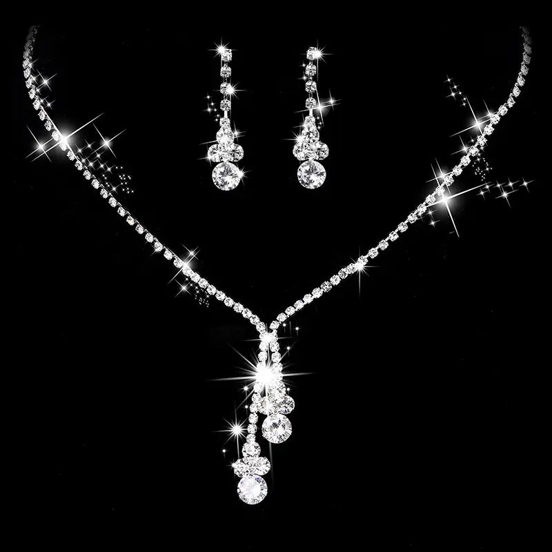 Zircon Rhinestone Necklace & Earrings Set for Weddings Parties