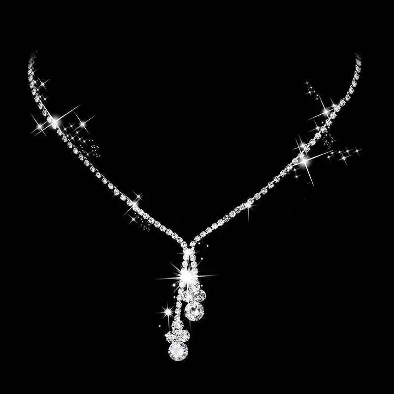 Zircon Rhinestone Necklace & Earrings Set for Weddings Parties