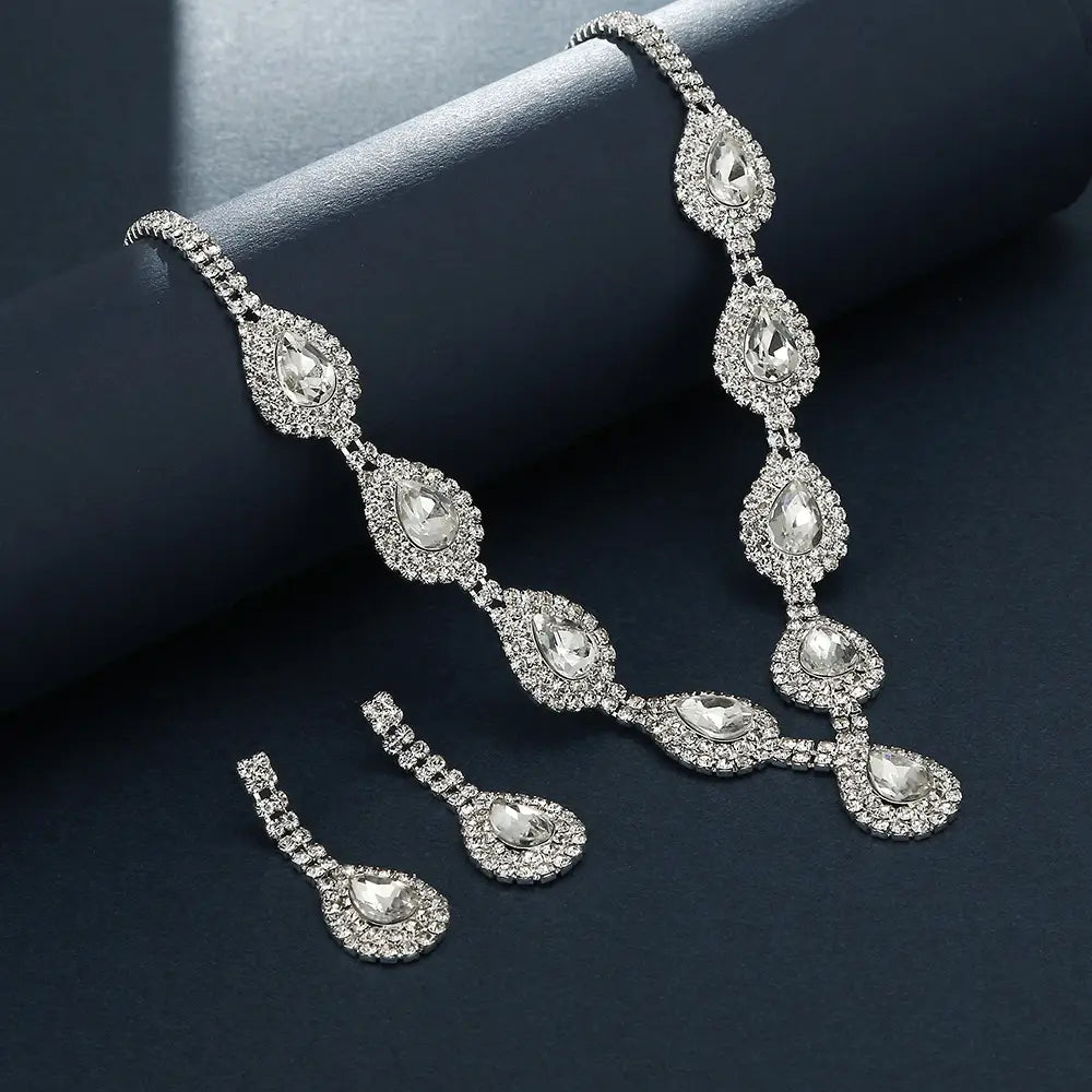 Zircon Rhinestone Necklace & Earrings Set for Weddings Parties