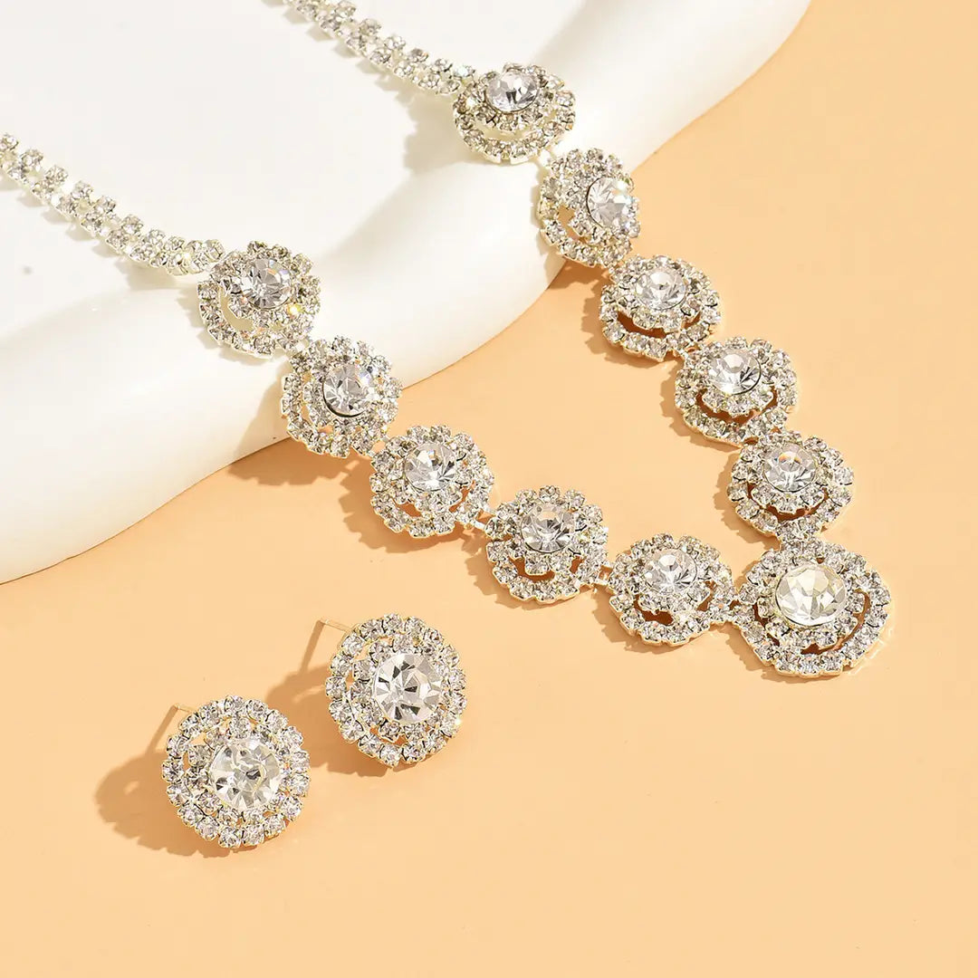 Zircon Rhinestone Necklace & Earrings Set for Weddings Parties
