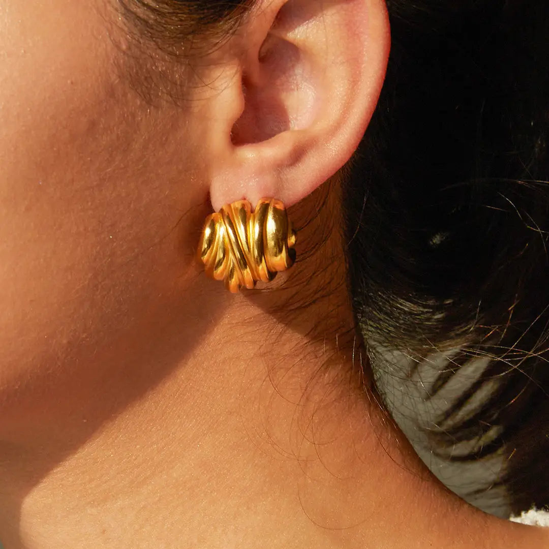 Gold Earrings Stainless Steel Modern Design Lightweight