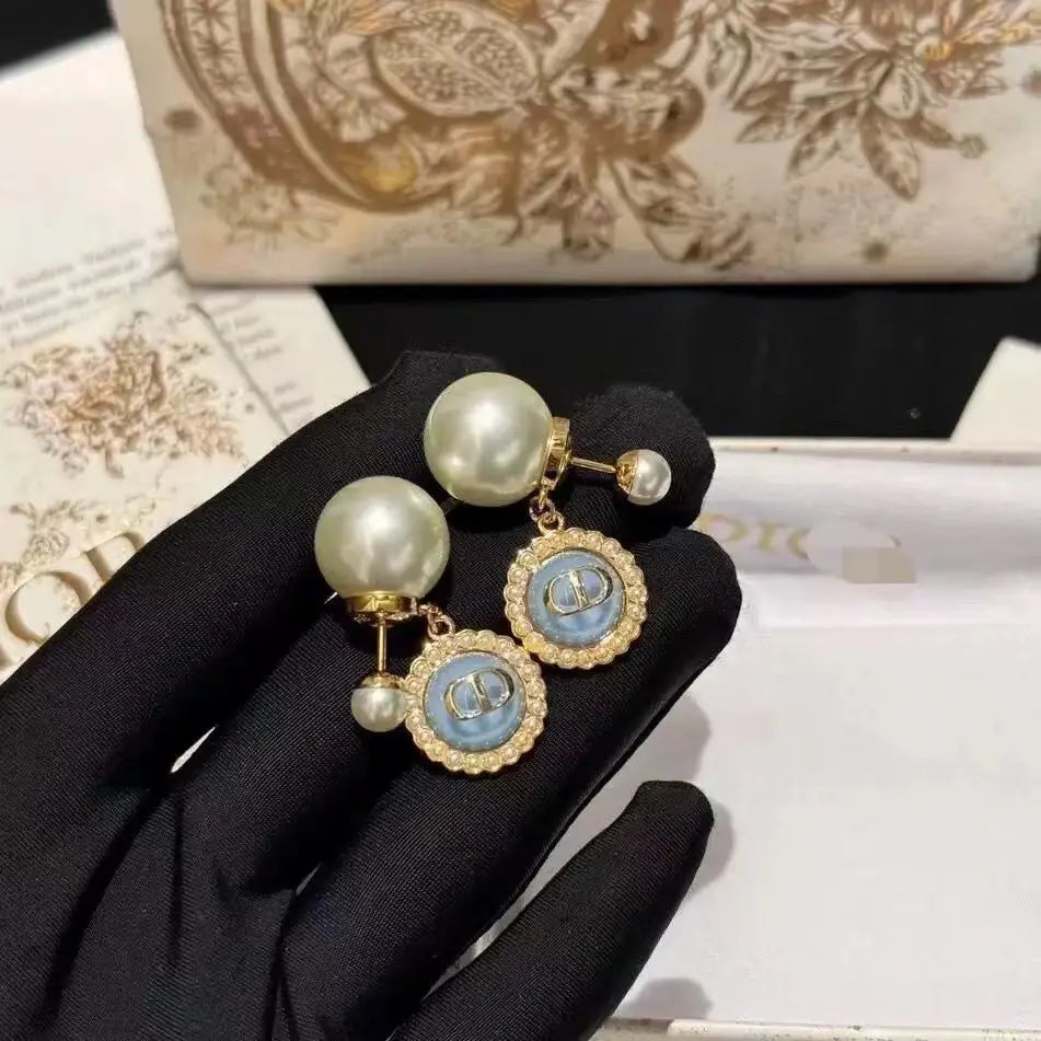 D-Shape Pearl Earrings Gold Black Rose Gold