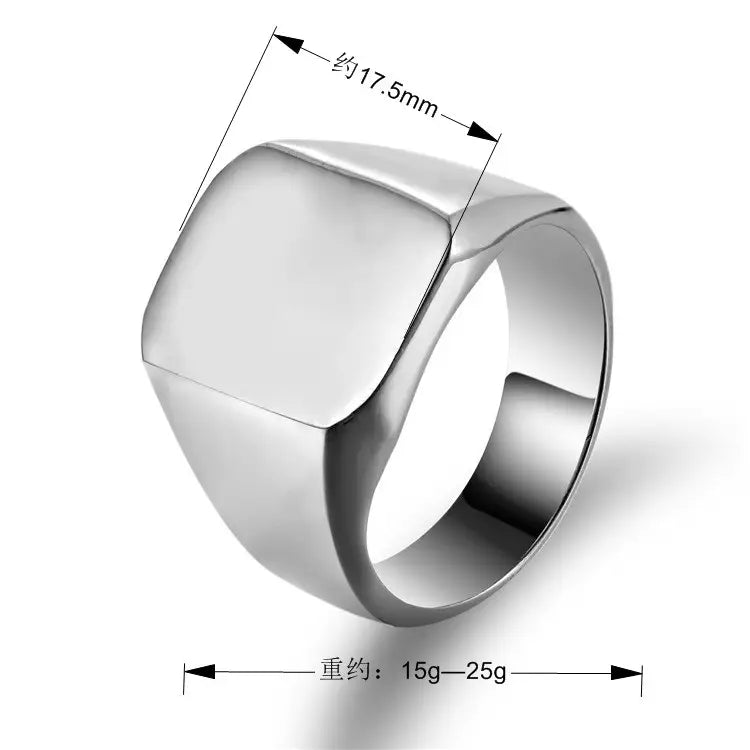 Men Titanium Steel Square Ring Silver Gloss Daily Wear