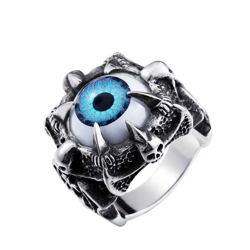 Men's Stainless Steel Devil Eye Ring Blue