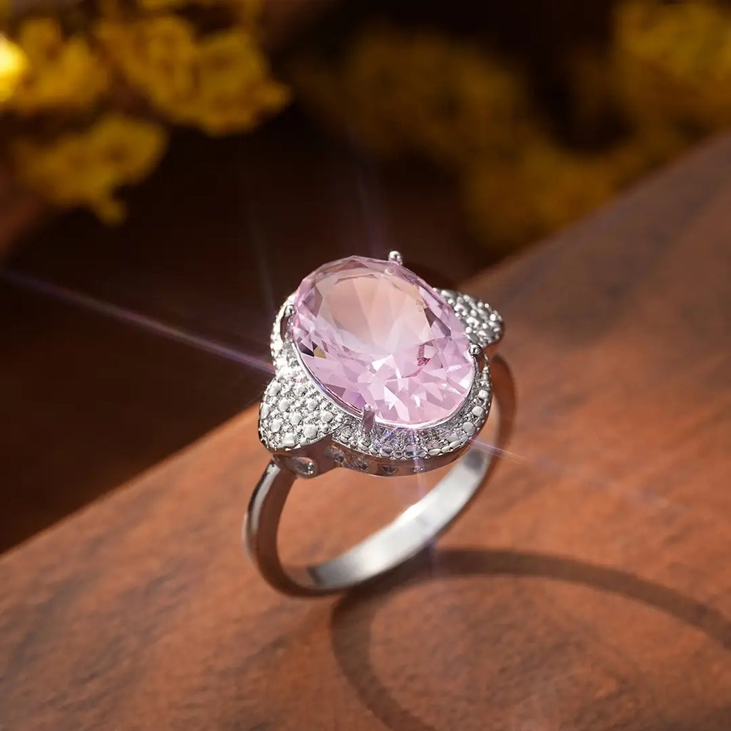 Pink Zircon Rings for Women Luxury Geometric Jewelry