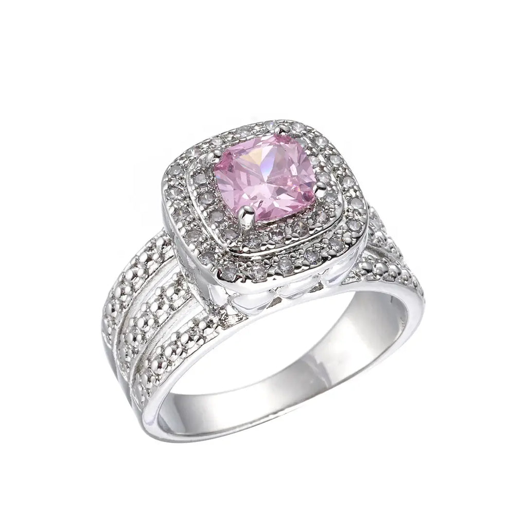 Pink Zircon Rings for Women Luxury Geometric Jewelry