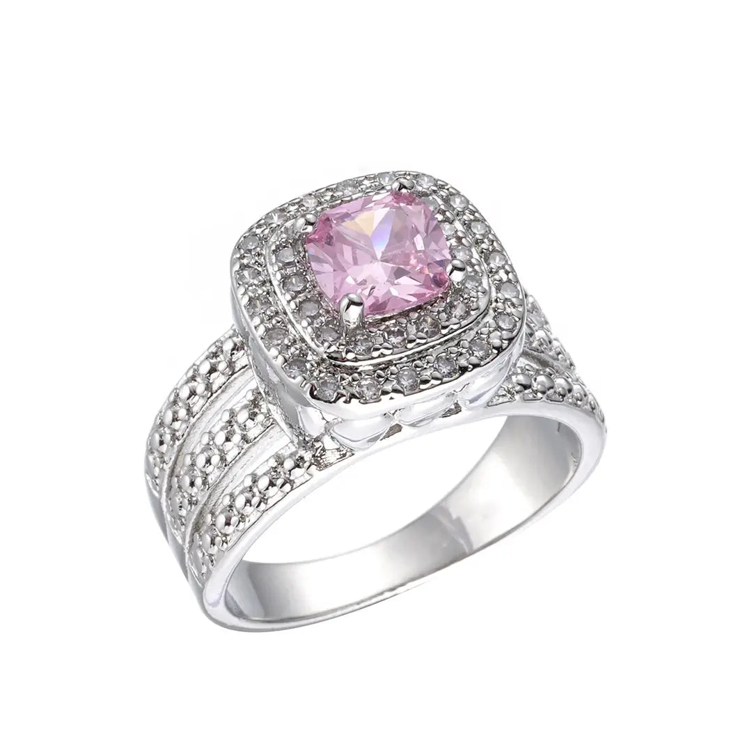 Pink Zircon Rings for Women Luxury Geometric Jewelry