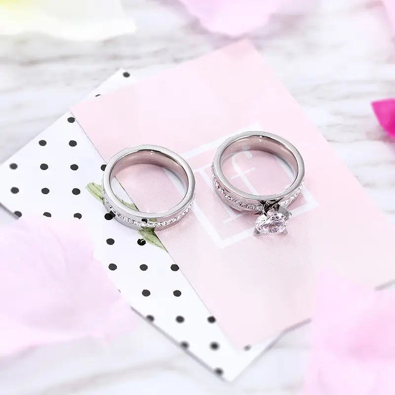 Women's Gold Titanium Steel Diamond Couple Rings Set