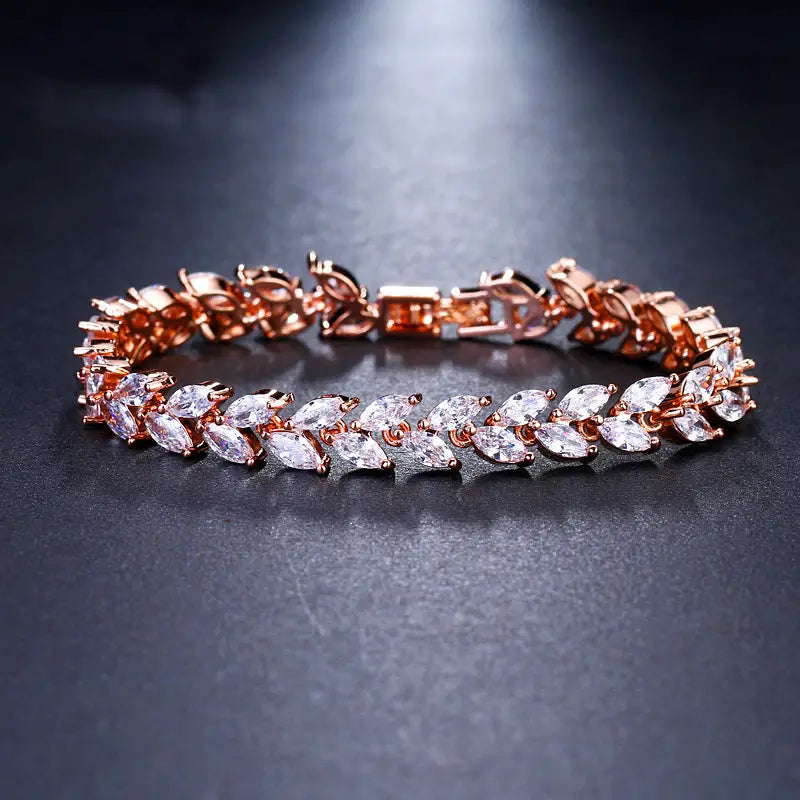 Platinum White Zircon Rice Bracelet for Women