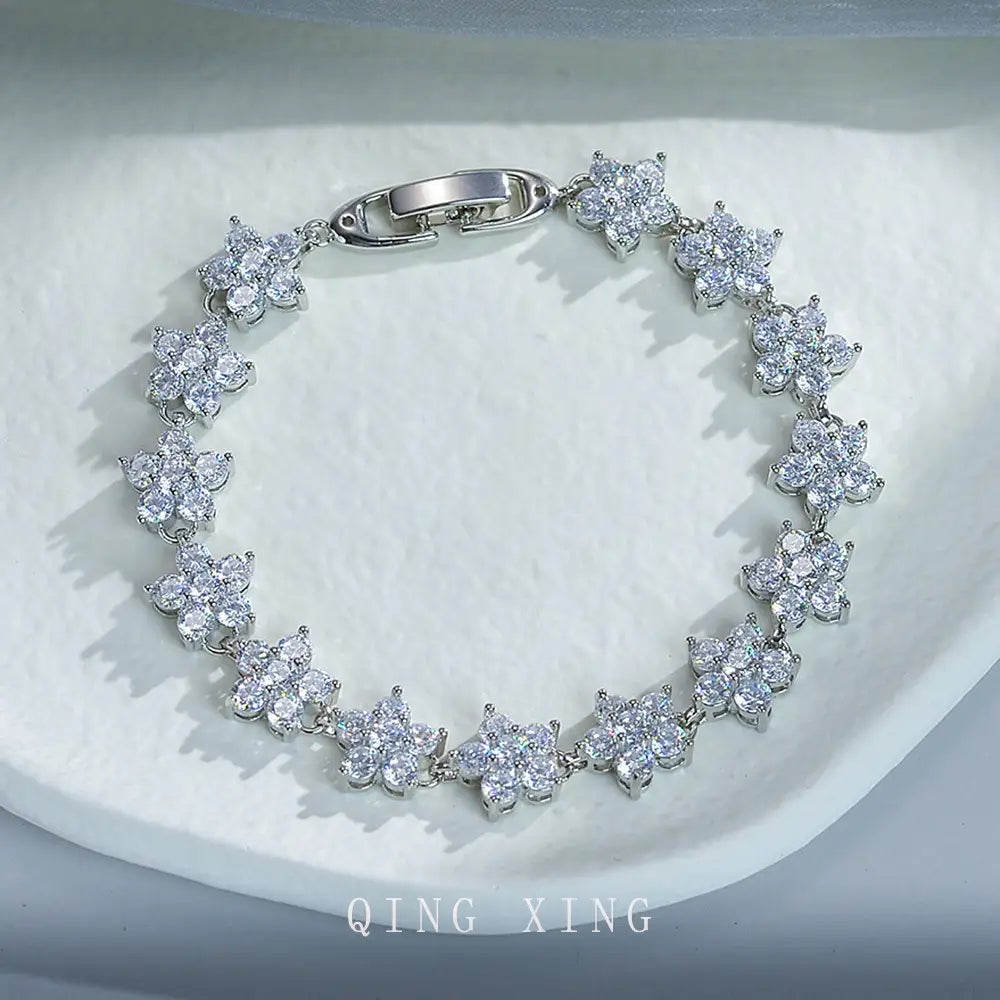Plum Blossom Zircon Bracelet White Gold Plated
