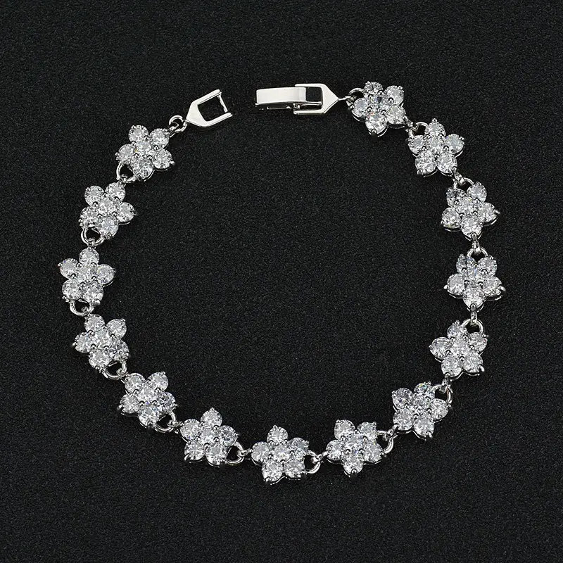 Plum Blossom Zircon Bracelet White Gold Plated