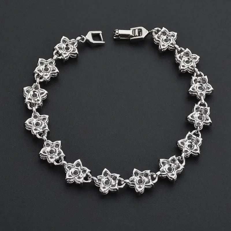 Plum Blossom Zircon Bracelet White Gold Plated