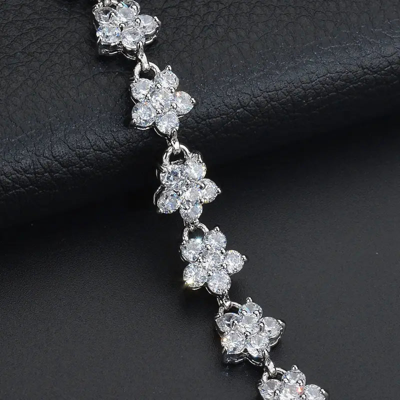 Plum Blossom Zircon Bracelet White Gold Plated
